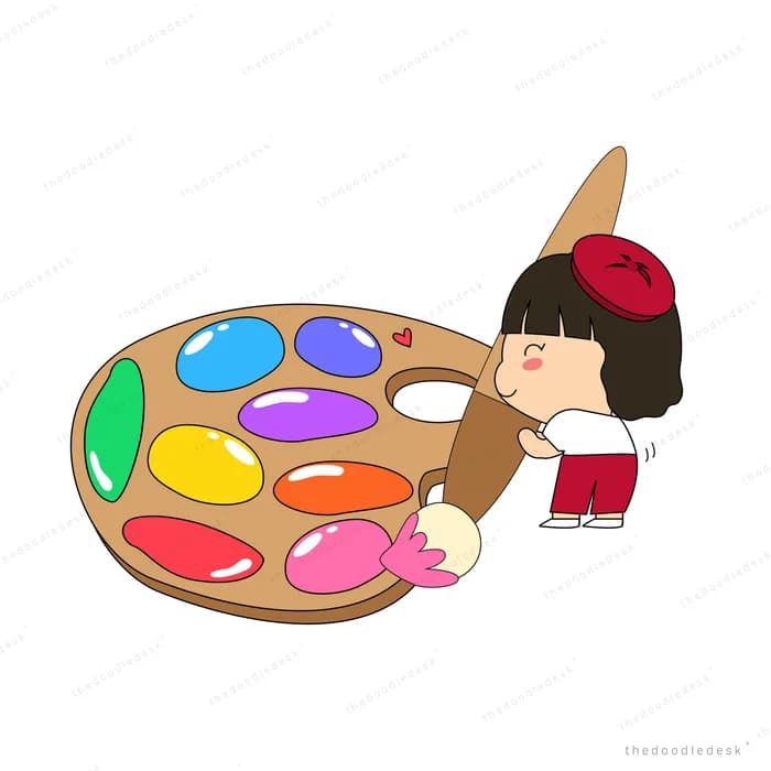 Girl painting with a giant artist palette