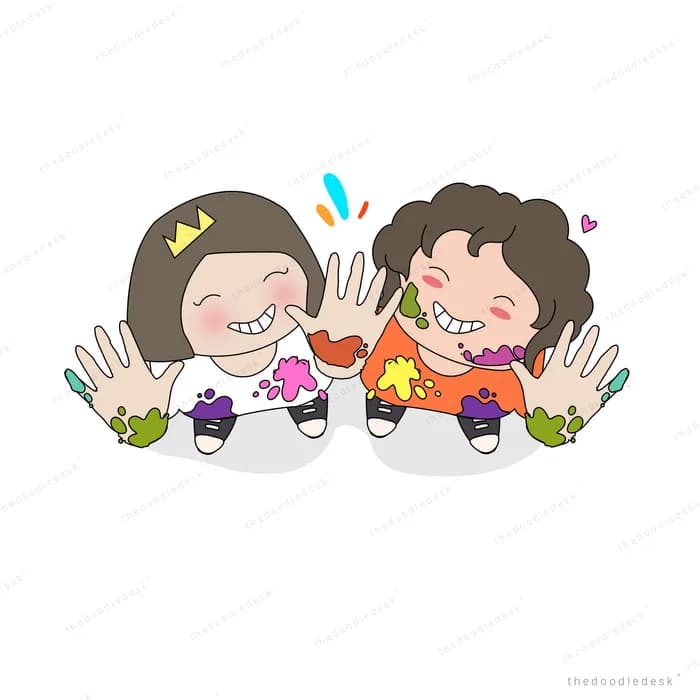 Two girls gardening with potted plants and hearts