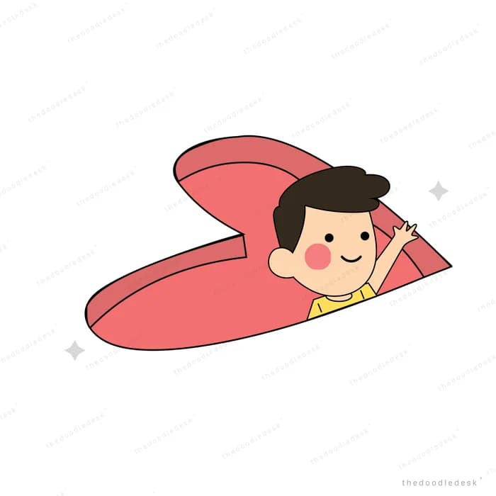 Boy riding a large pink heart like a surfboard