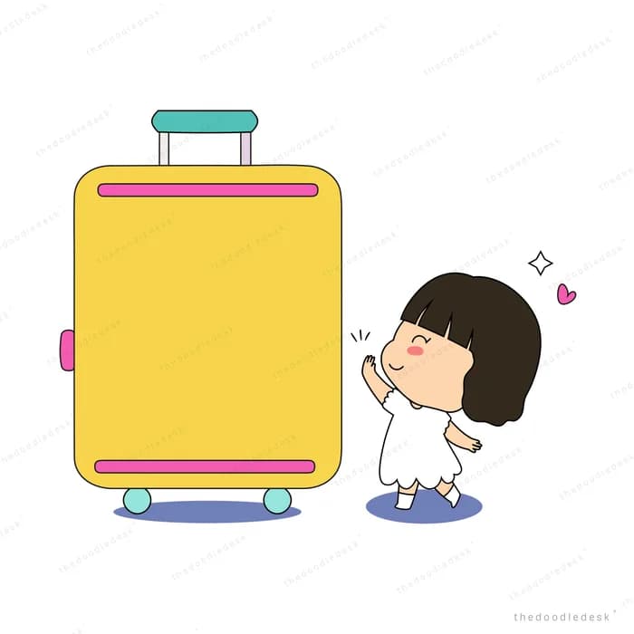 Boy beside a large yellow suitcase
