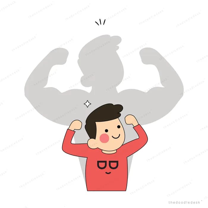 Man flexing with a large muscular shadow behind