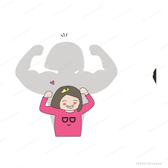 Woman flexing with a large muscular shadow behind