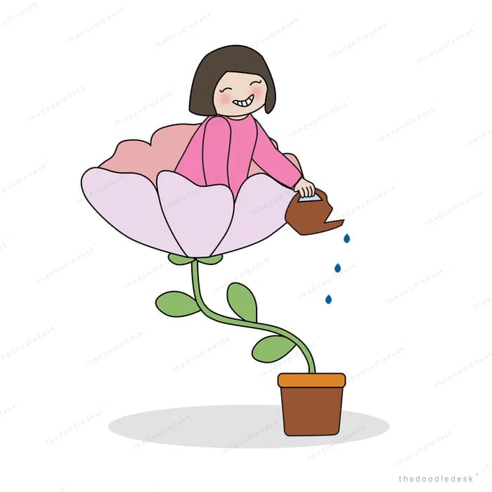 Girl sitting inside a large potted bloom