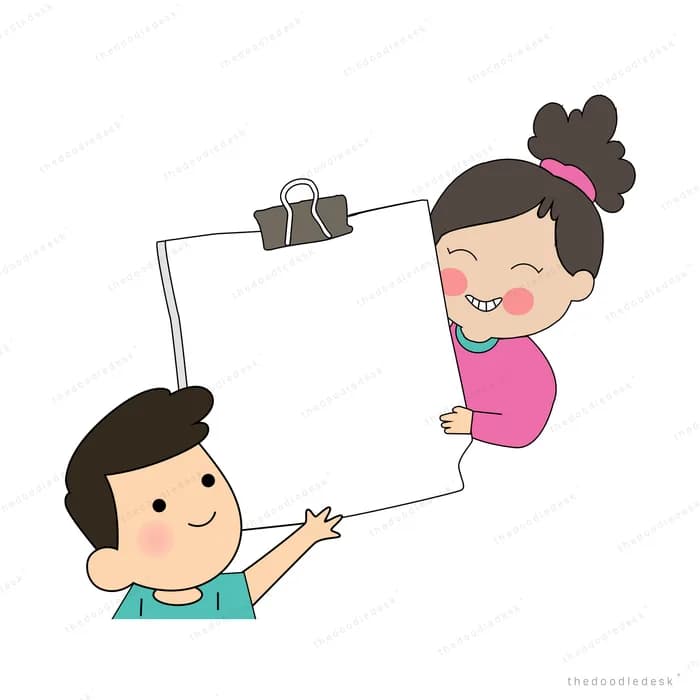 Two children holding a large blank sign together