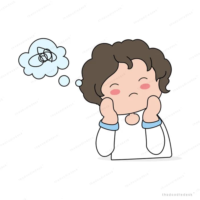 Boy resting his chin on his hands with a thought cloud