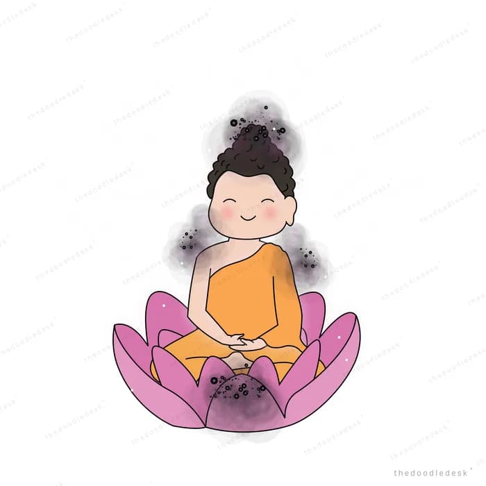 Woman meditating in a pink lotus with incense