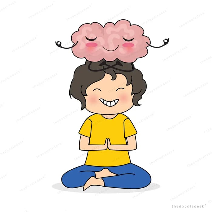 Boy meditating with a pink brain cloud above