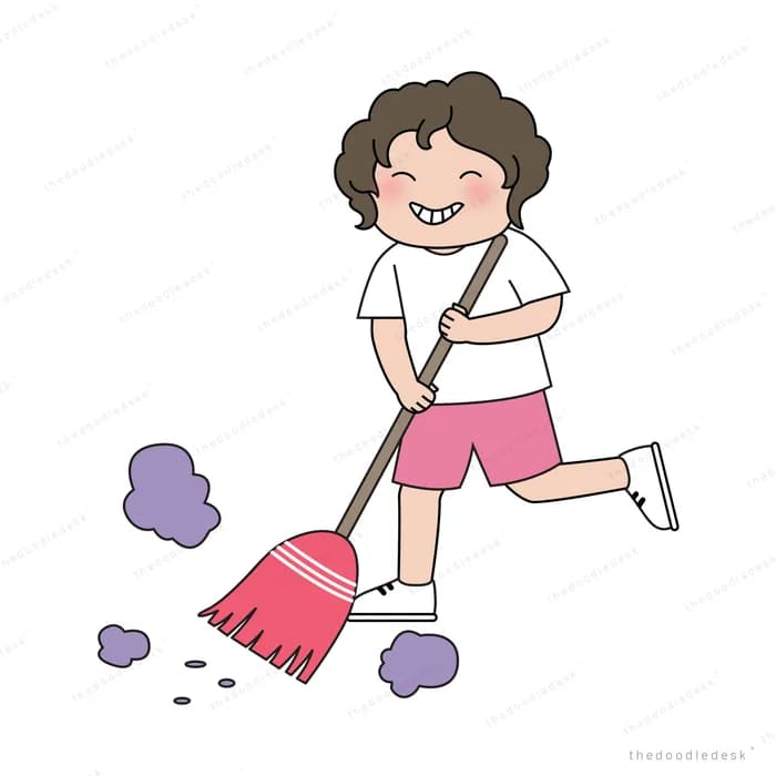 Woman sweeping the floor with a dustpan