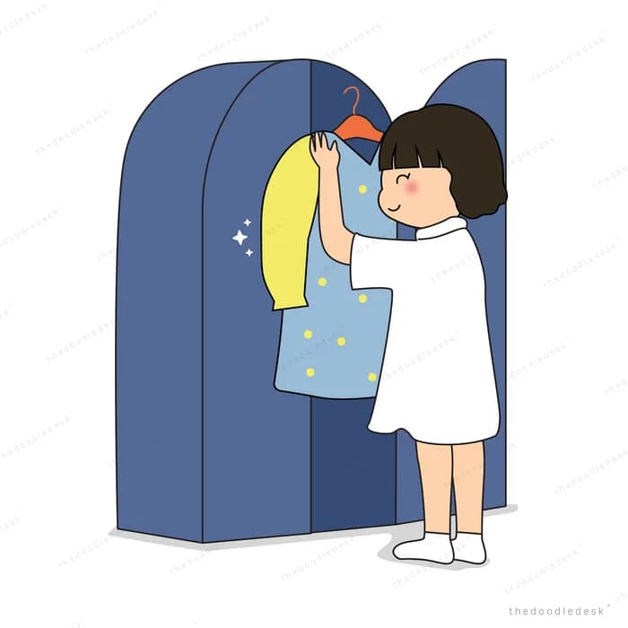 Girl reaching into a tall wardrobe