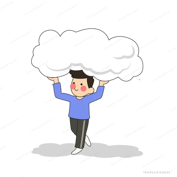 Boy holding a large cloud above his head