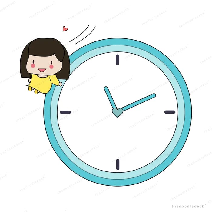 Girl pushing the hands of a large clock