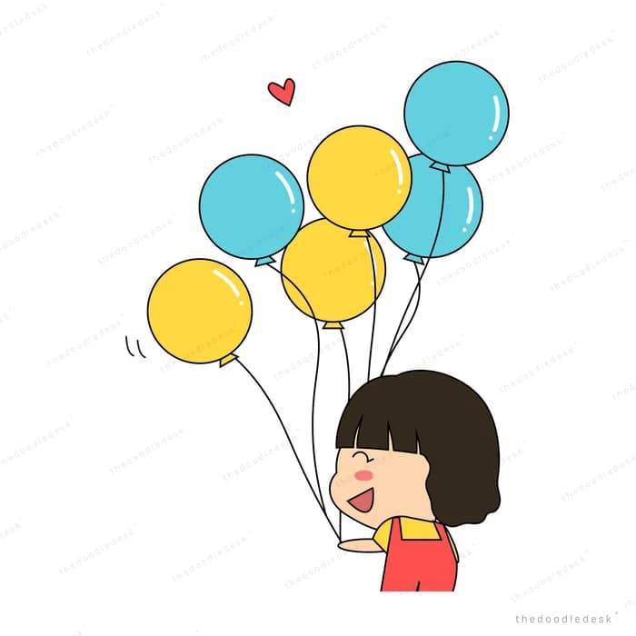 Girl holding a bunch of teal and yellow balloons
