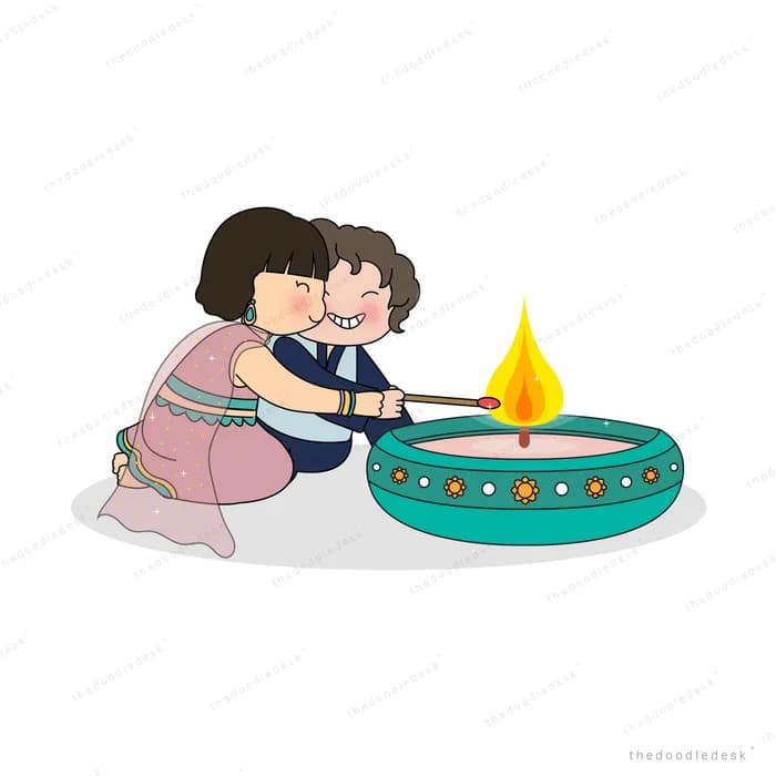Couple lighting a lamp in a decorated bowl
