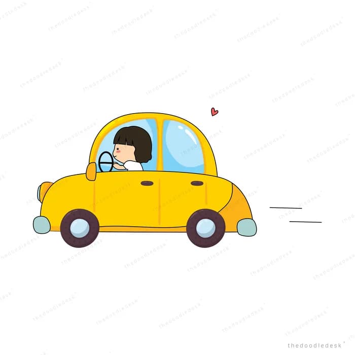 Girl driving a small yellow car