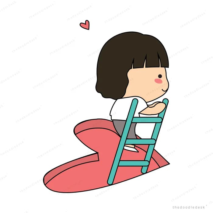 Girl climbing a ladder onto a red rocket