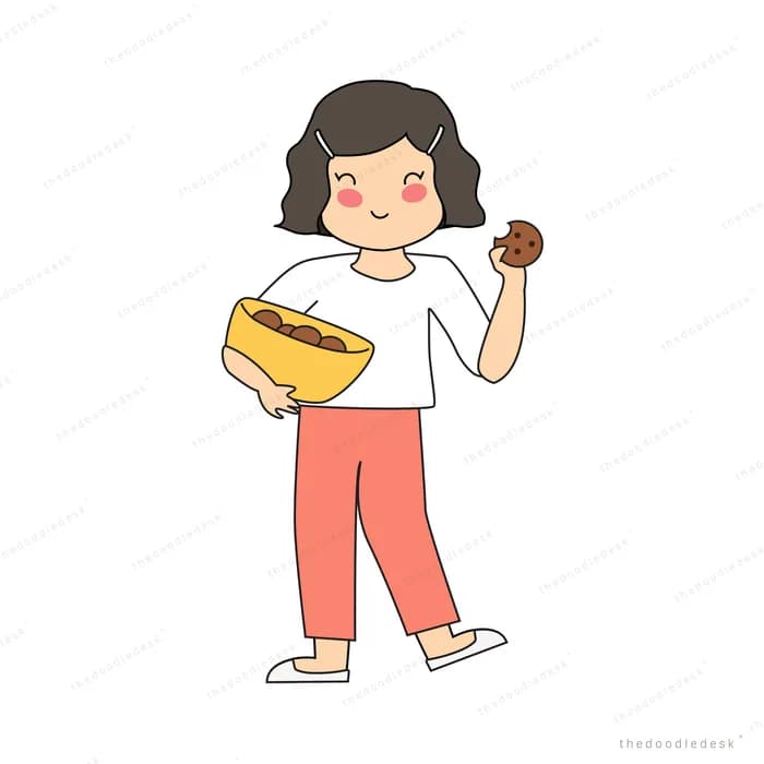 Girl eating from a bowl of snacks
