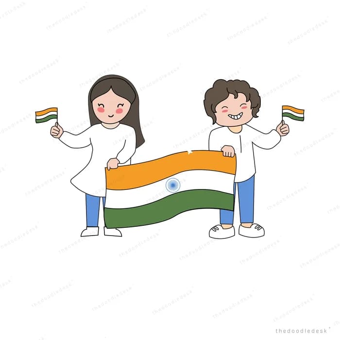 Two children holding the Indian flag between them