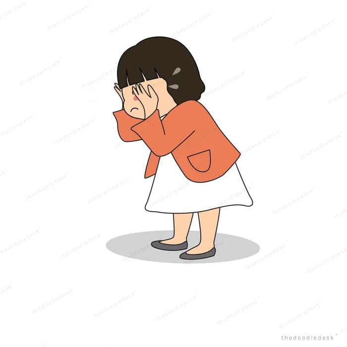 Girl covering her face with one hand