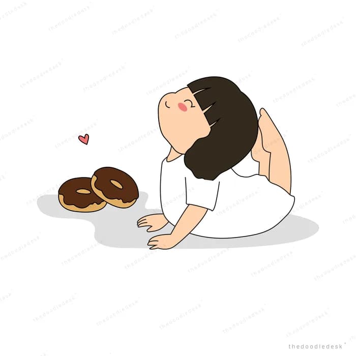 Girl lying down reaching toward doughnuts