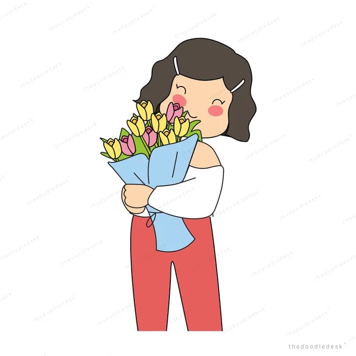 Woman carrying a bouquet of tulips