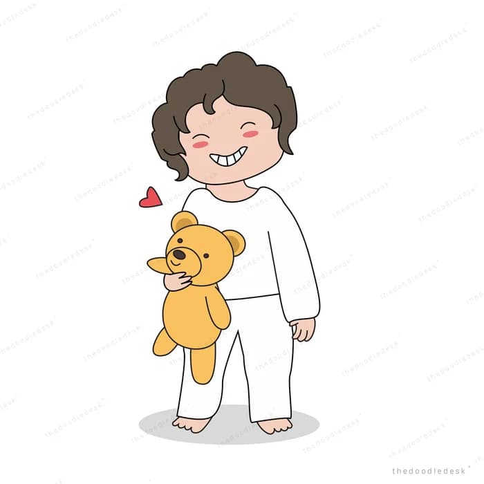 Girl carrying a teddy bear with hearts