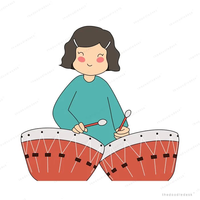 Woman playing a pair of tabla drums