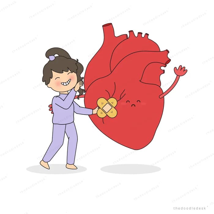 Woman pulling a giant anatomical heart