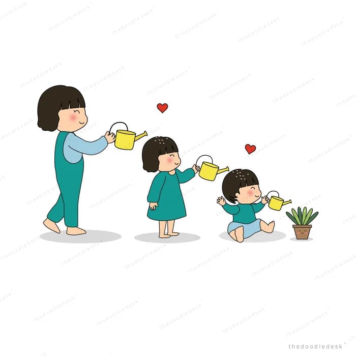 Woman pouring drinks for a line of children