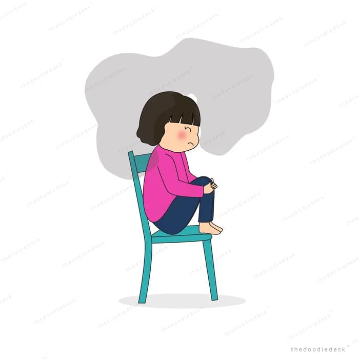 Girl slumped on a chair under a grey cloud