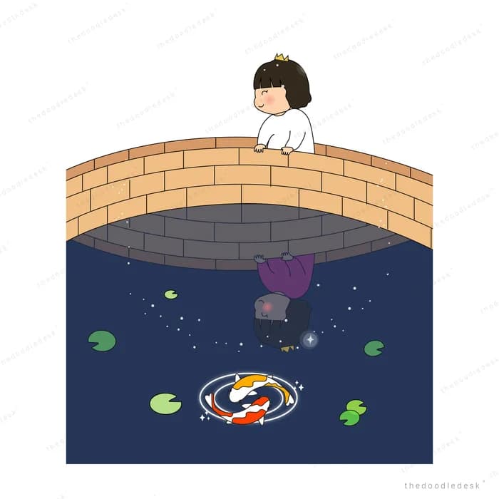 Girl on a bridge over a starry night river