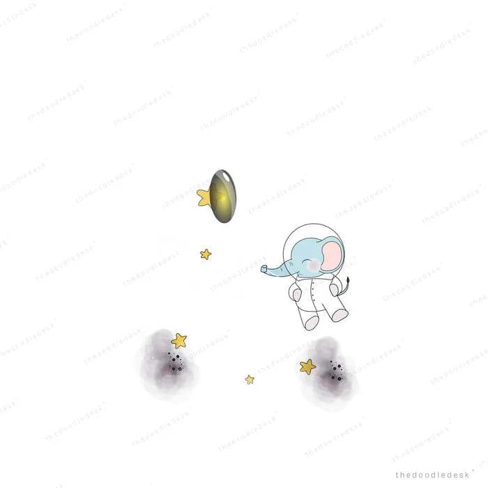 Small astronaut floating among faint stars