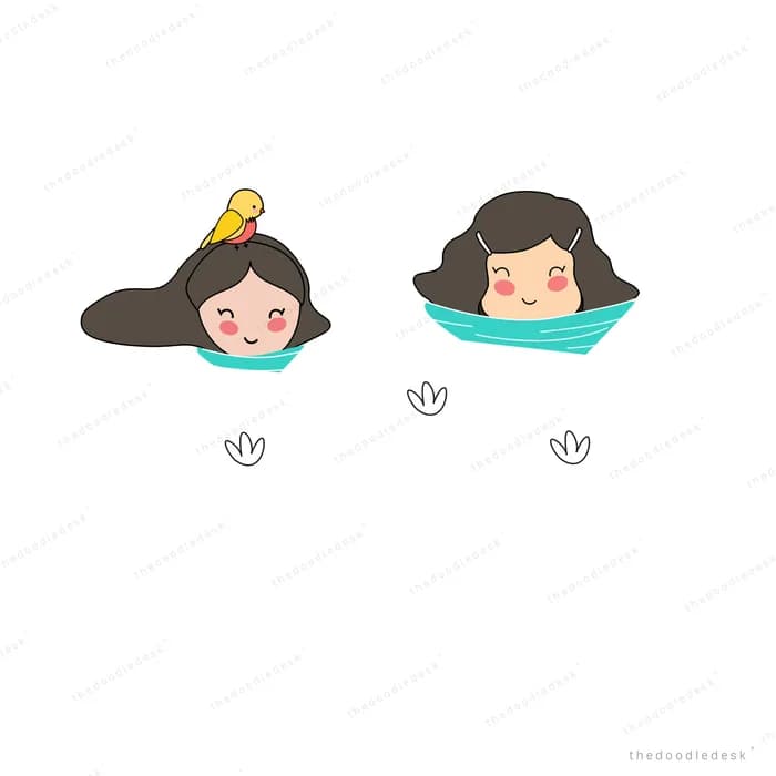 Two girls resting their heads on cushions