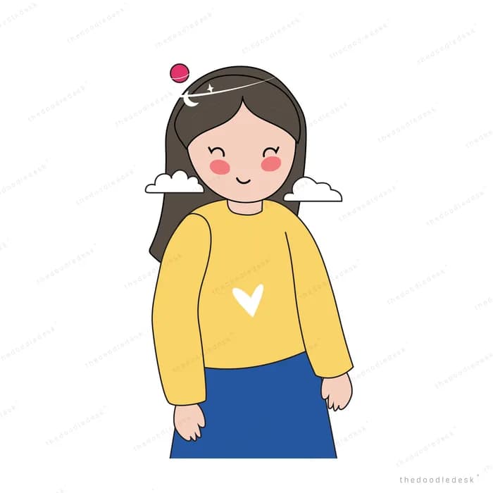 Girl in a heart jumper standing with small wings