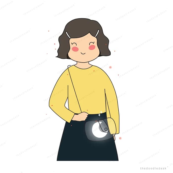 Woman carrying a dark bag with a glowing patch