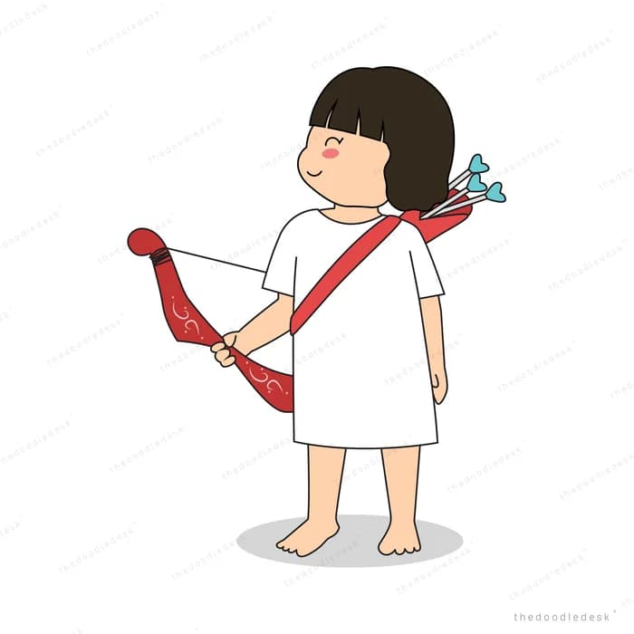 Girl carrying a red bow and arrows on her back