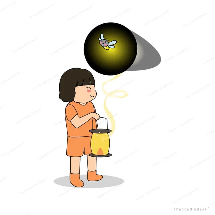 Girl with a lantern beneath a dark glowing orb