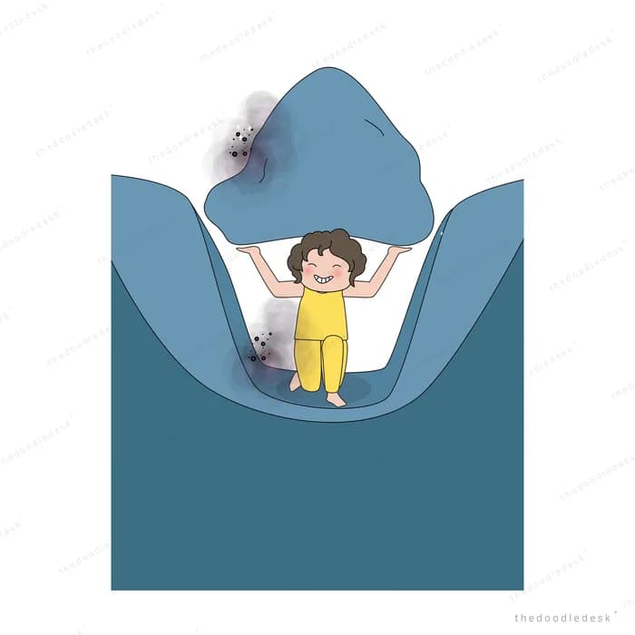 Girl emerging from a dark envelope shape