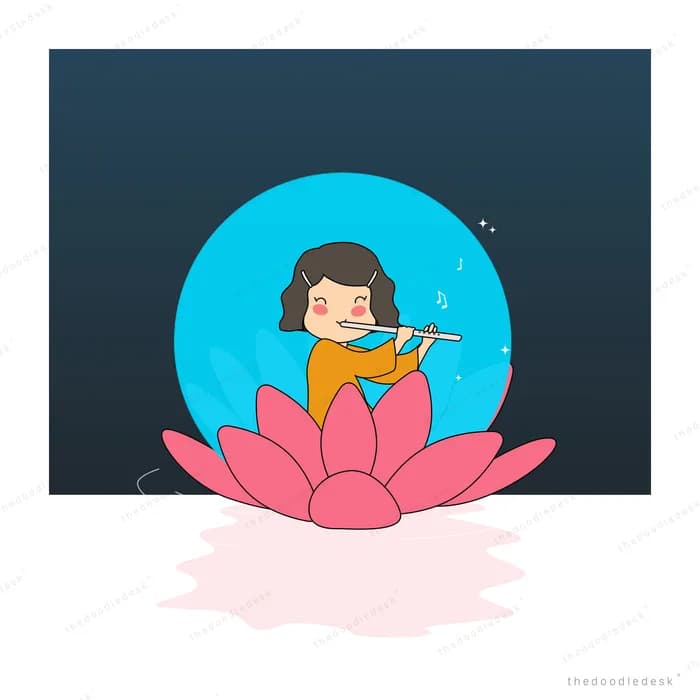Girl reading on a glowing lotus at night