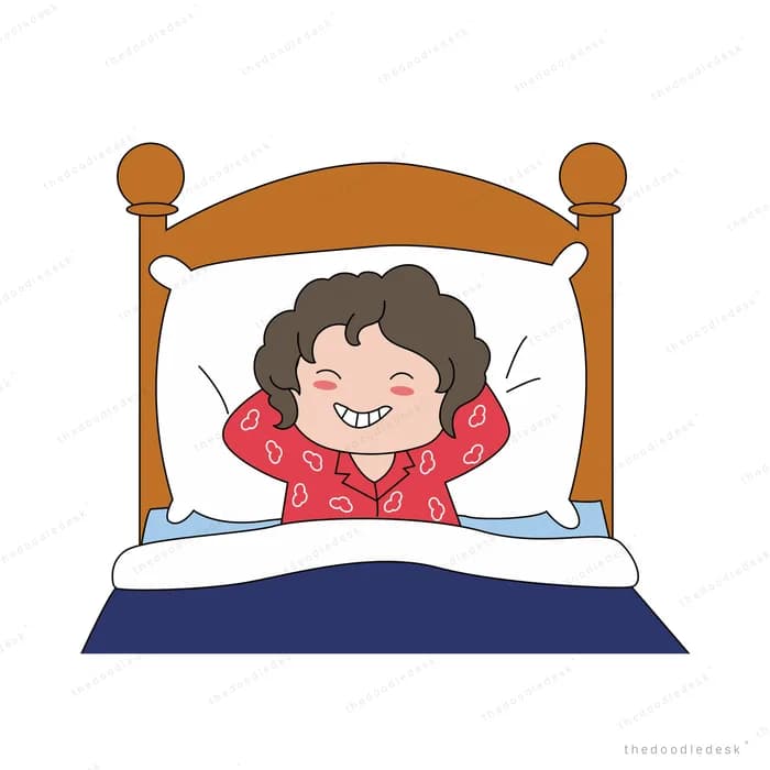 Woman stretching awake in a wooden bed