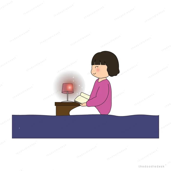 Girl at a desk reading beside a dark glowing orb