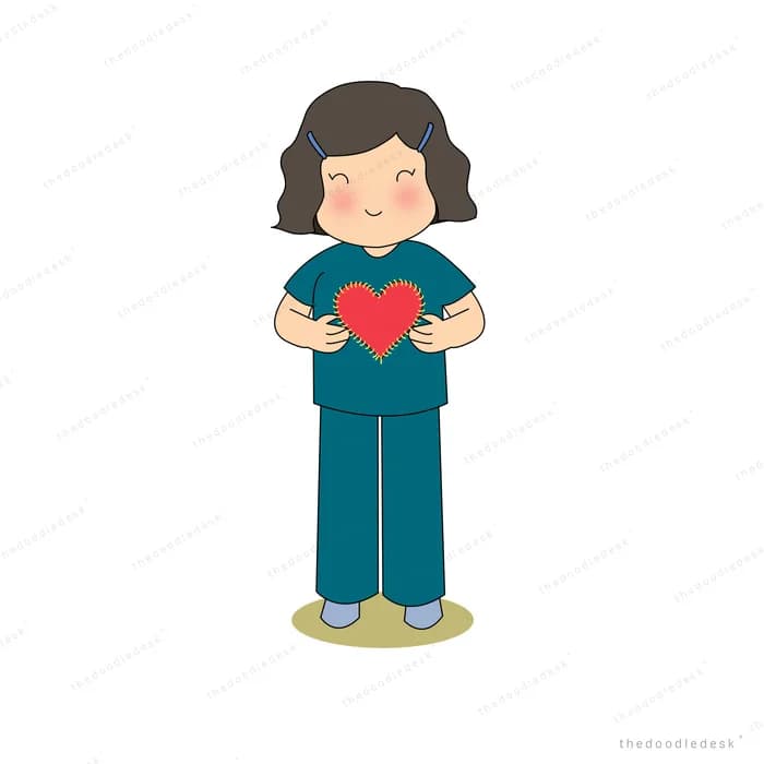 Girl standing holding a whole red heart to her chest