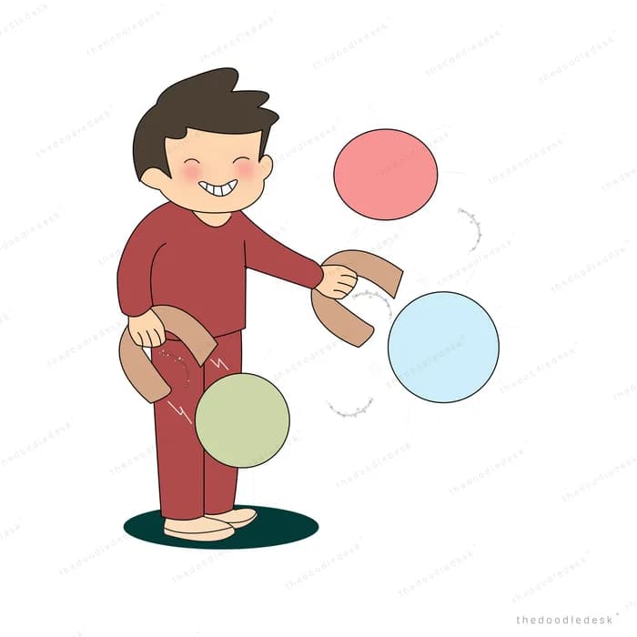Boy sorting coloured circles into a cloth bag he holds open