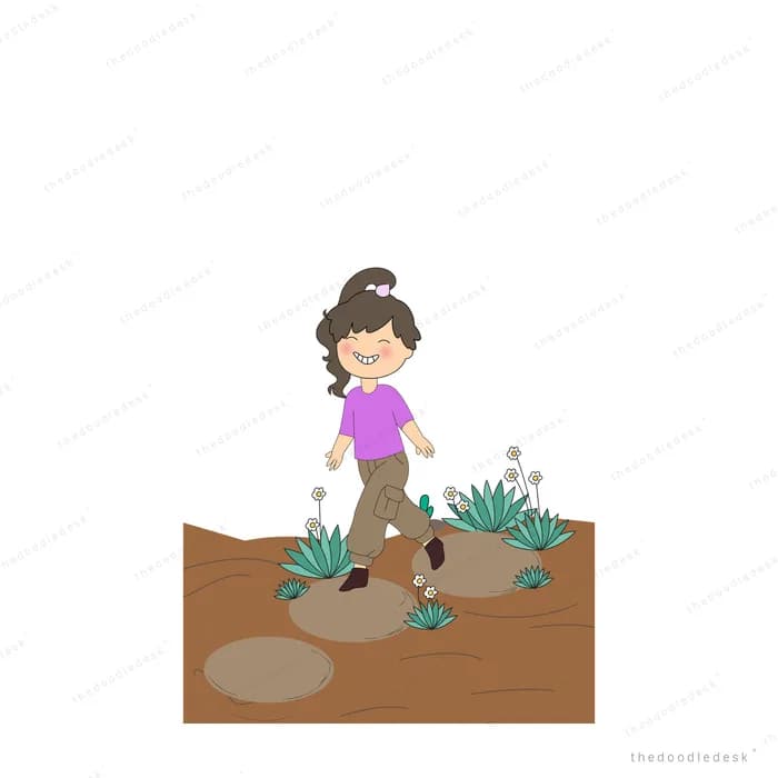Woman digging in a bed of brown soil with a trowel among small plants