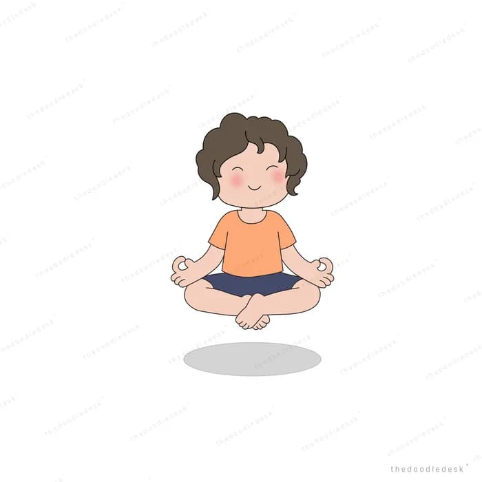 Boy sitting cross-legged meditating with eyes closed above a shadow