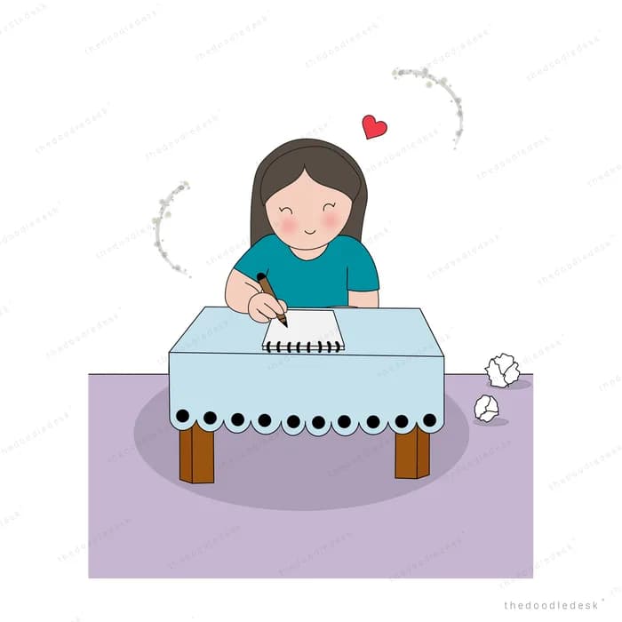 Woman playing a keyboard on a purple panel with music notes and a heart rising