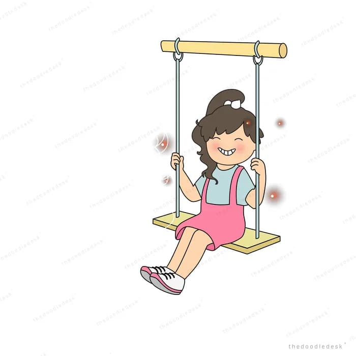 Girl swinging on a wooden swing with dark orbs floating around
