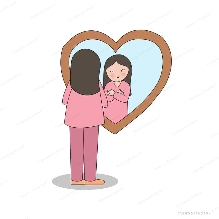 Woman holding a baby reflected in a heart-shaped mirror