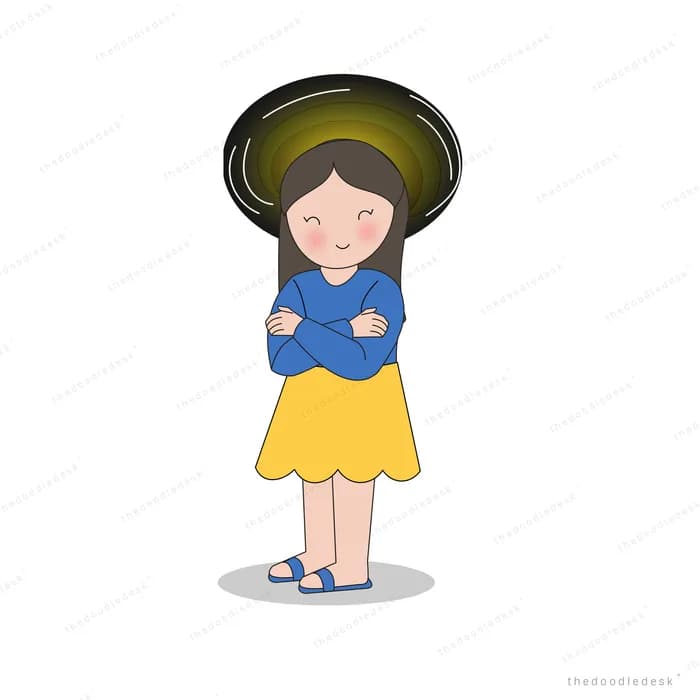 Girl standing with a dark glowing halo hovering over her head