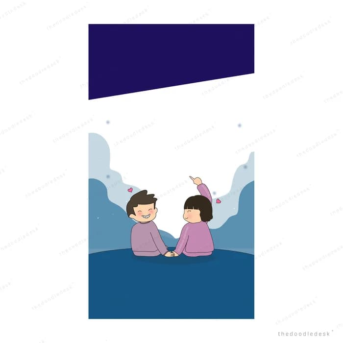 Two children holding hands sitting in the sea under a starry night sky