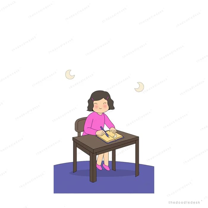 Girl sitting at a small desk writing on a purple rug
